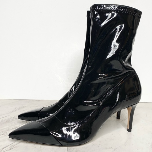 Schutz Pointy Toe Black Patent Heeled Bootie 6 1/2 B - Picture 1 of 16